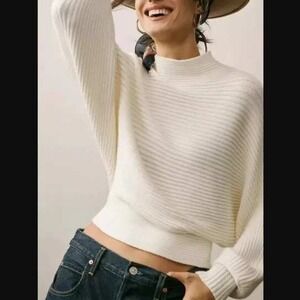 NWT ANTHROPOLOGIE Ribbed Mock Neck Sweater Women's Plus Size 2X White